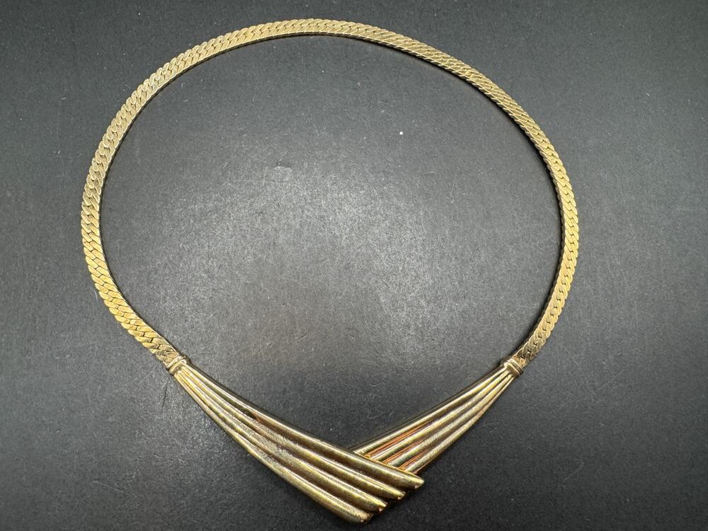 Vintage Park Lane Chunky Gold Tone Choker Collar w/ Layered Bar Design Necklace